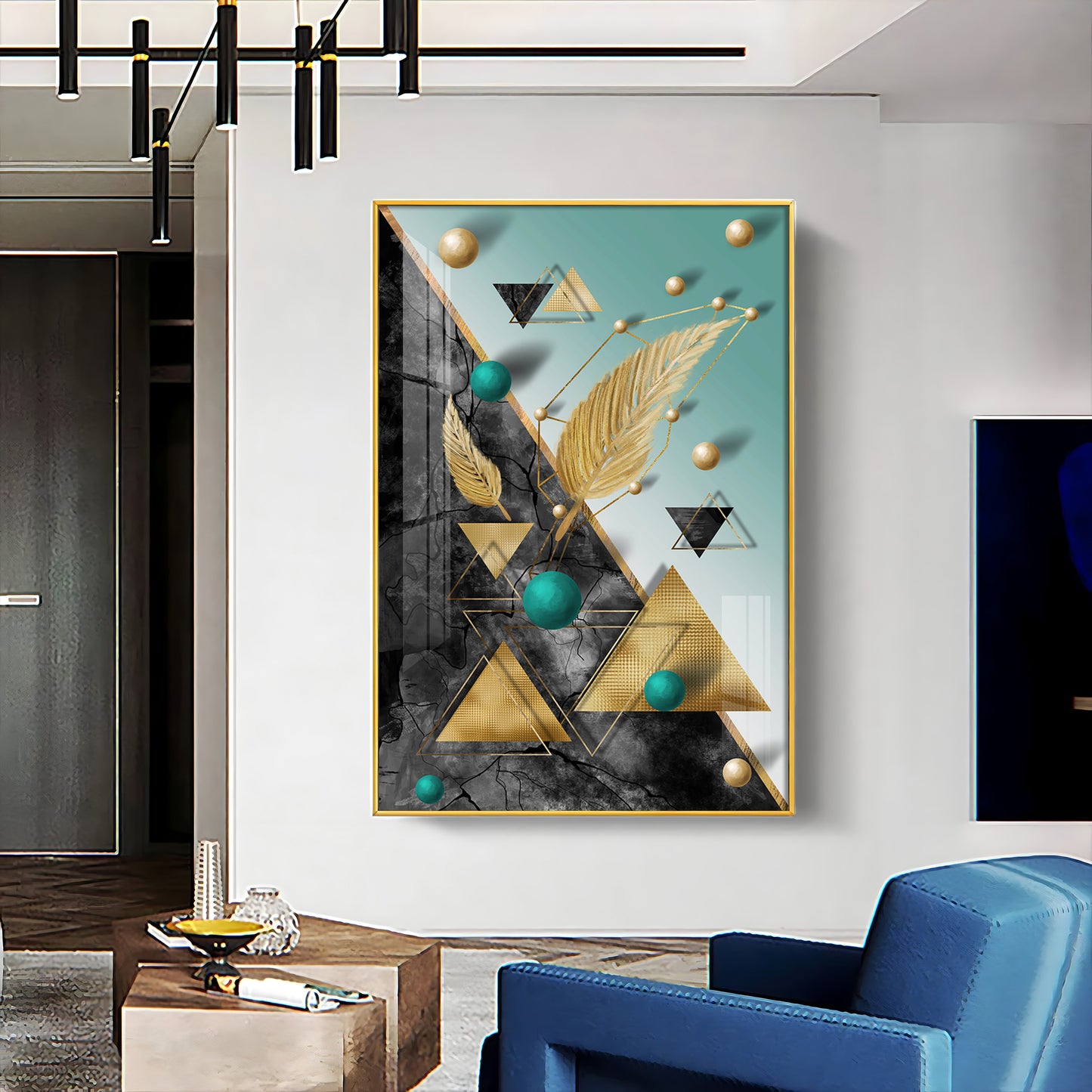 Geometric Luxe Living Glass Finish Vertical Wall Art