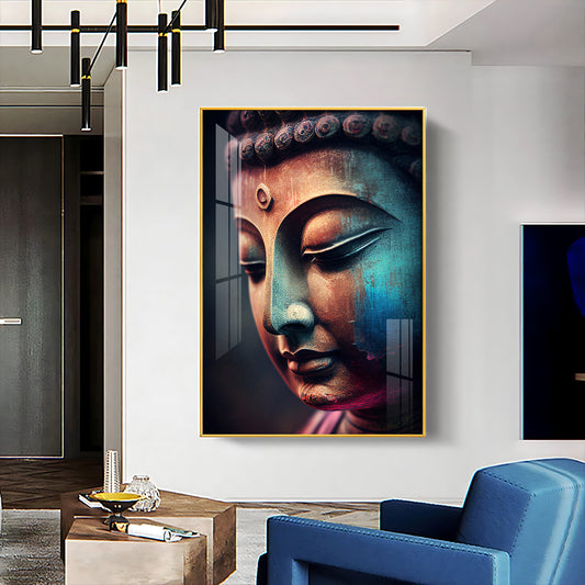 Buddha's Whisper Glass Finish Vertical Wall Art