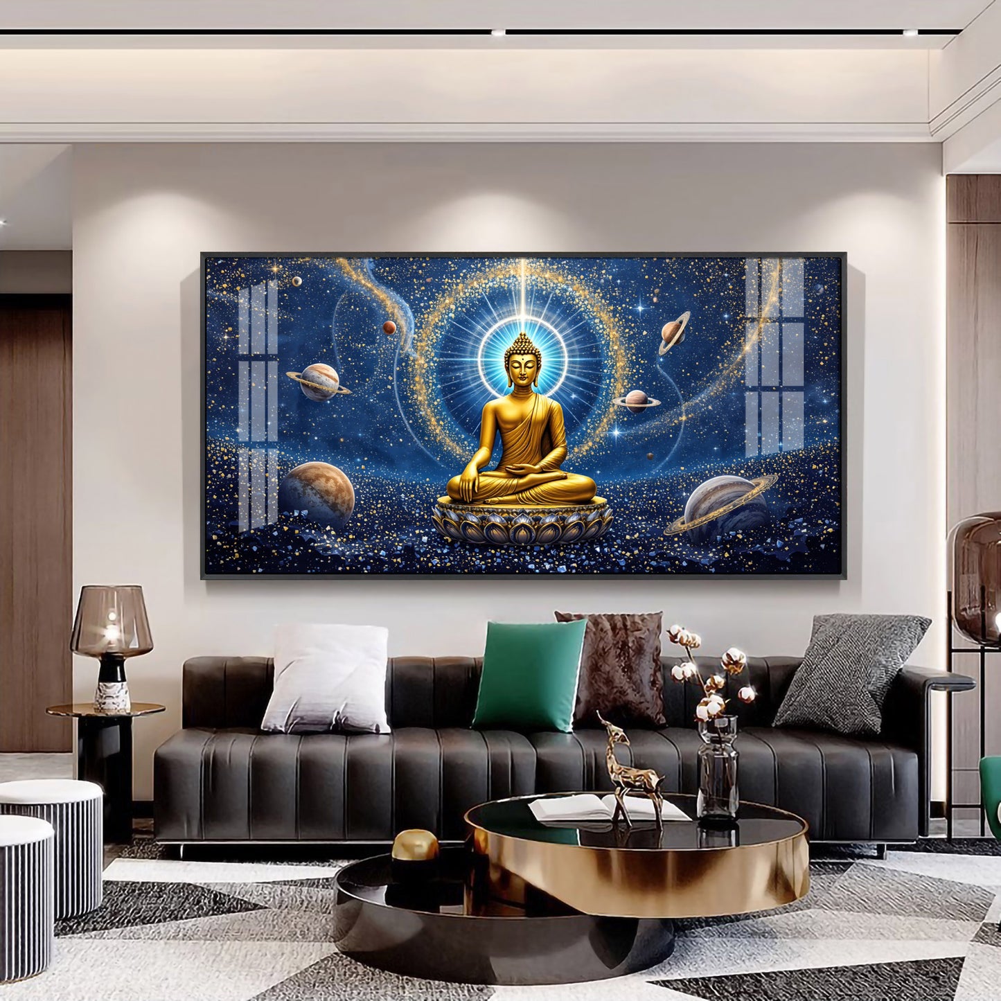 Celestrial Buddha Glass Finish Horizontal Wall Art