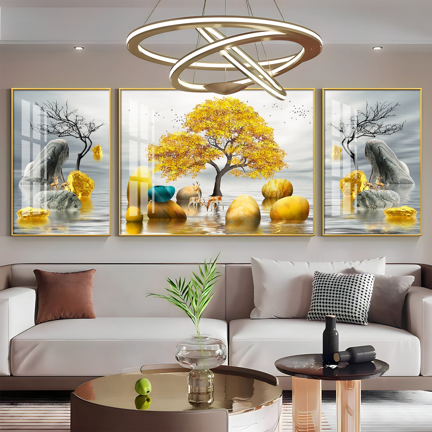 Trio of Tree and Tail Glass Finish Wall Art (Set Of 3)