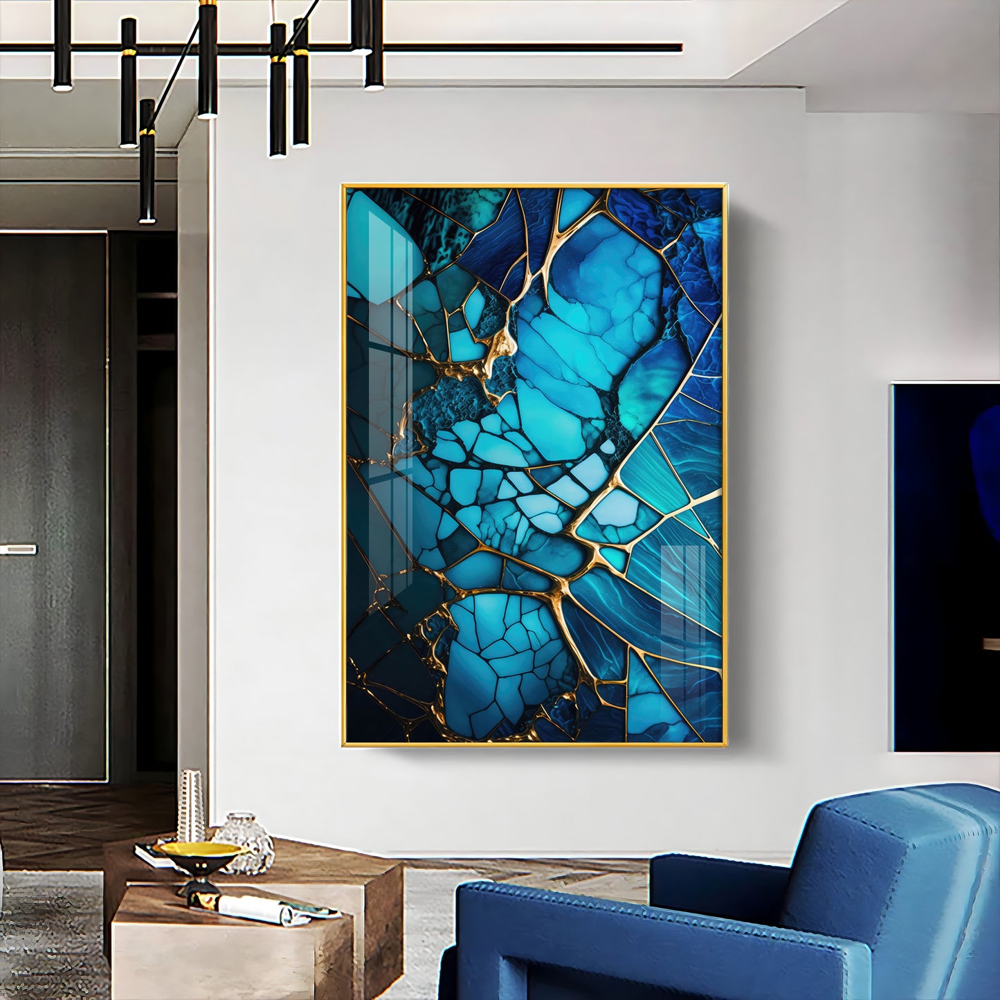 Mystic Blue Mosaic Glass Finish Vertical Wall Art
