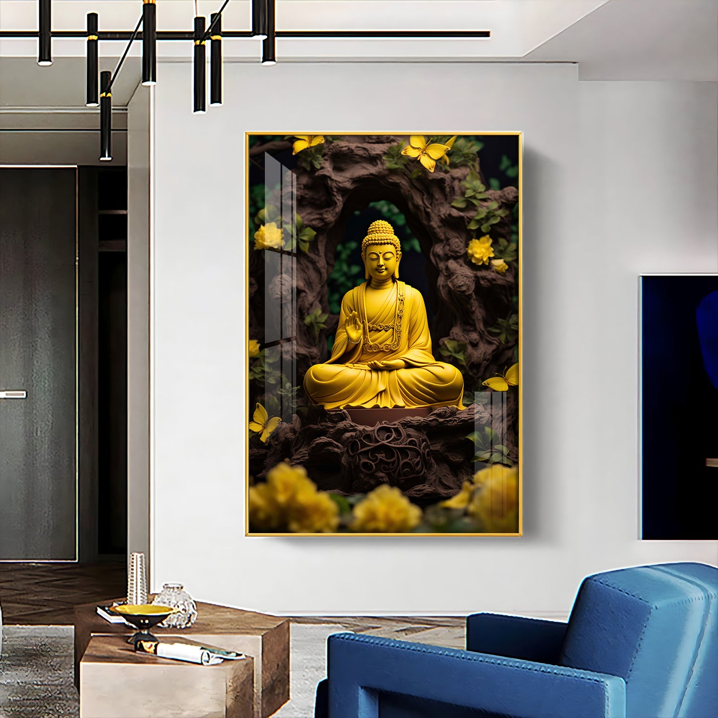 Buddha Bliss Glass Finish Vertical Wall Art