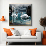 Graceful Swans in Water Glass Finish Square Wall Art