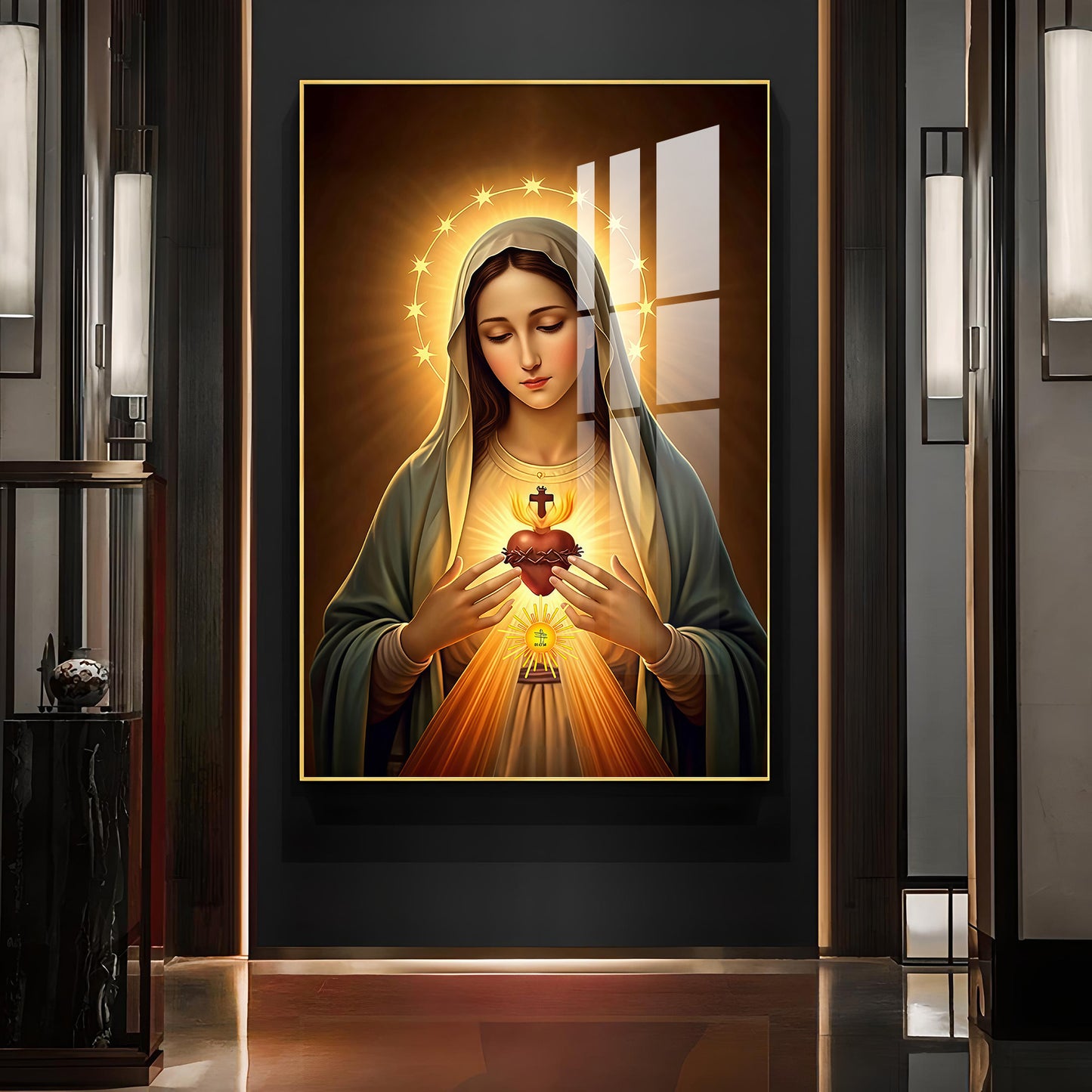 Immaculate Heart of Mary Glass Finish Vertical Wall Art