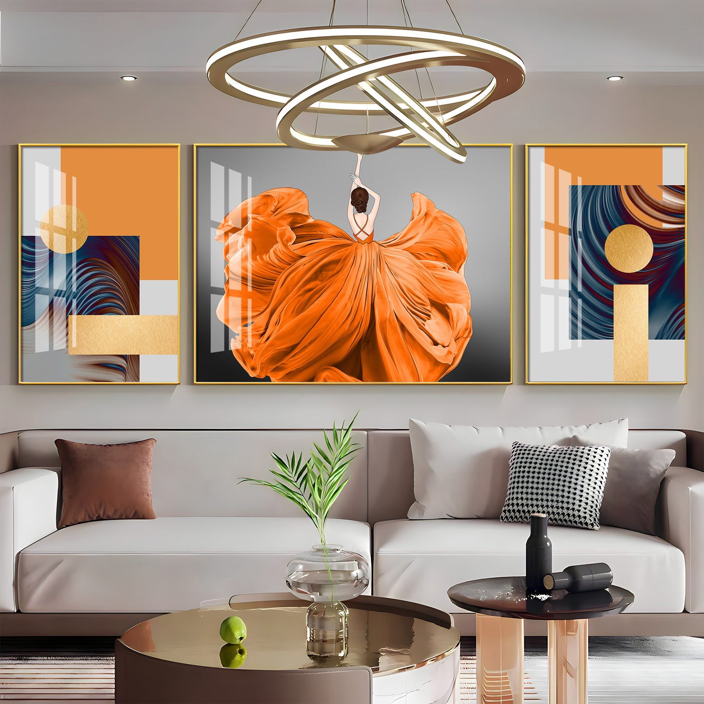 Women In Organce Elegance Glass Finish Wall Art (Set Of 3)