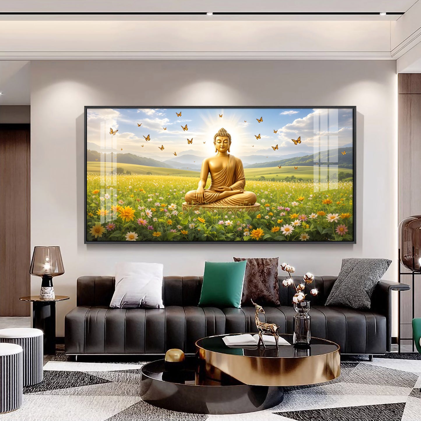 Buddha In Peaceful Nature Glass Finish Horizontal Wall Art