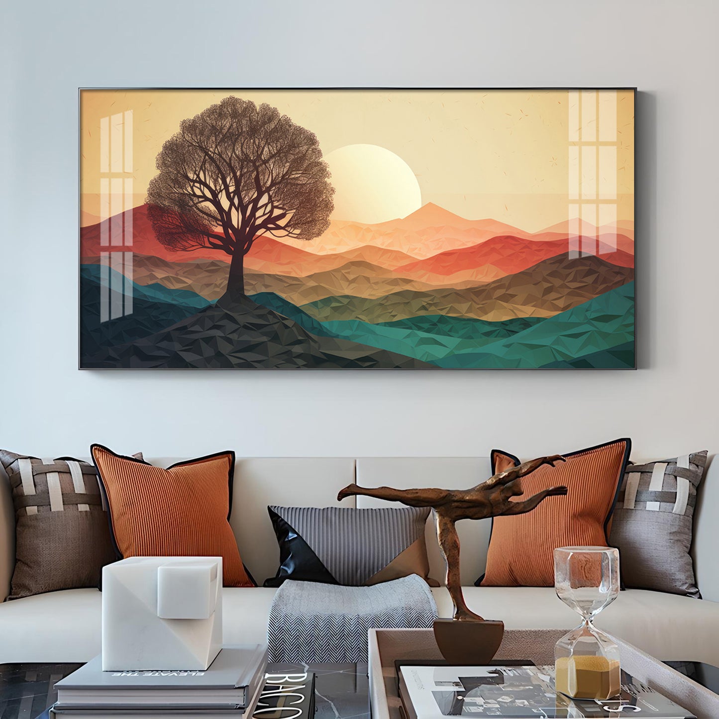 Majestic Sunlit Forest Glass Finish Horizontal Wall Art