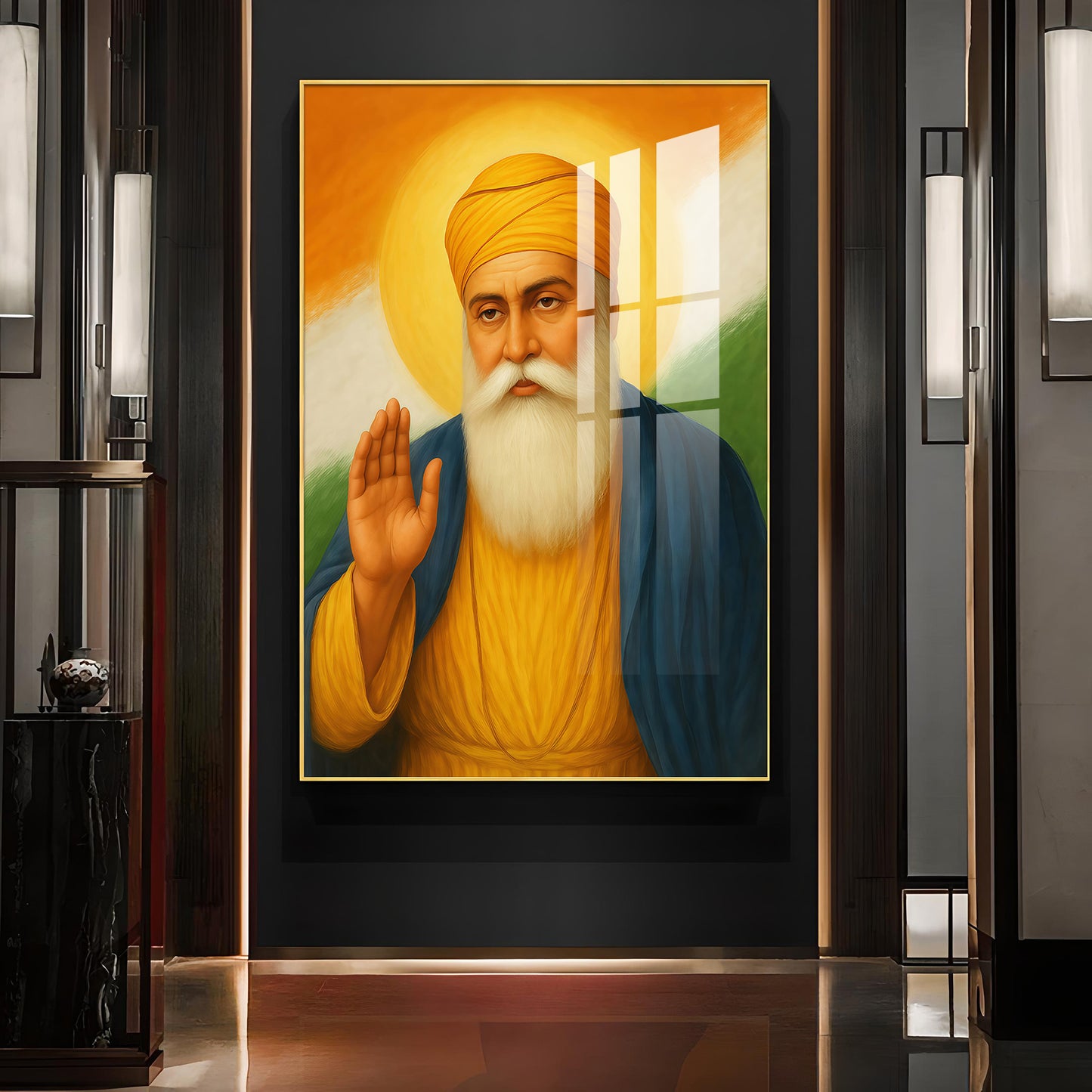 Guru Nanak Dev Ji Glass Finish Vertical Wall Art