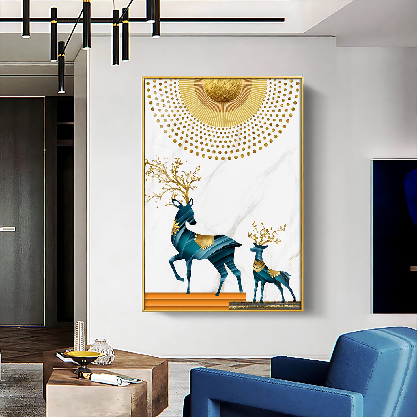 Radiant Antlers Glass Finish Vertical Wall Art
