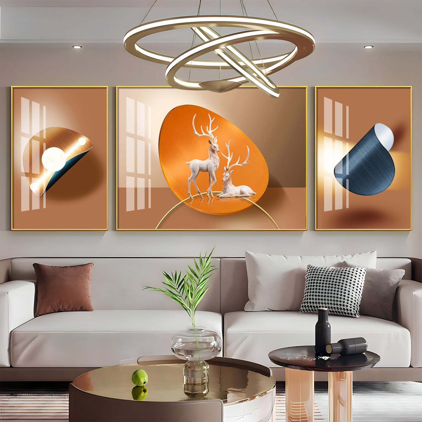 Deer Art Trio Glass Finish Wall Art (Set Of 3)