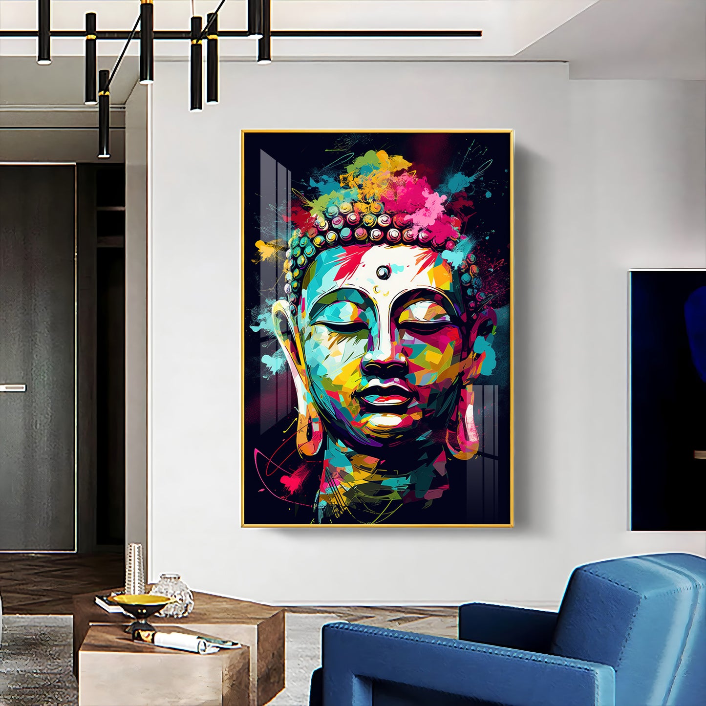 Colorful Enlightenment Glass Finish Vertical Wall Art