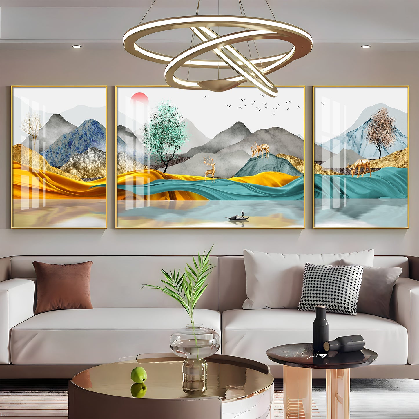 Mountain Scenery Glass Finish Wall Art (Set Of 3)