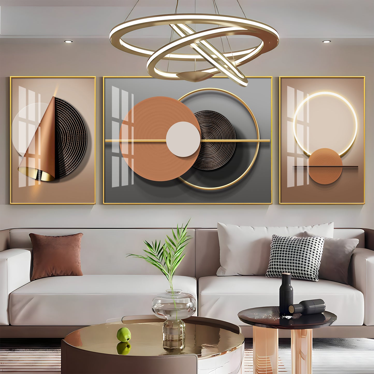 Luxe Haven  Glass Finish Wall Art (Set Of 3)