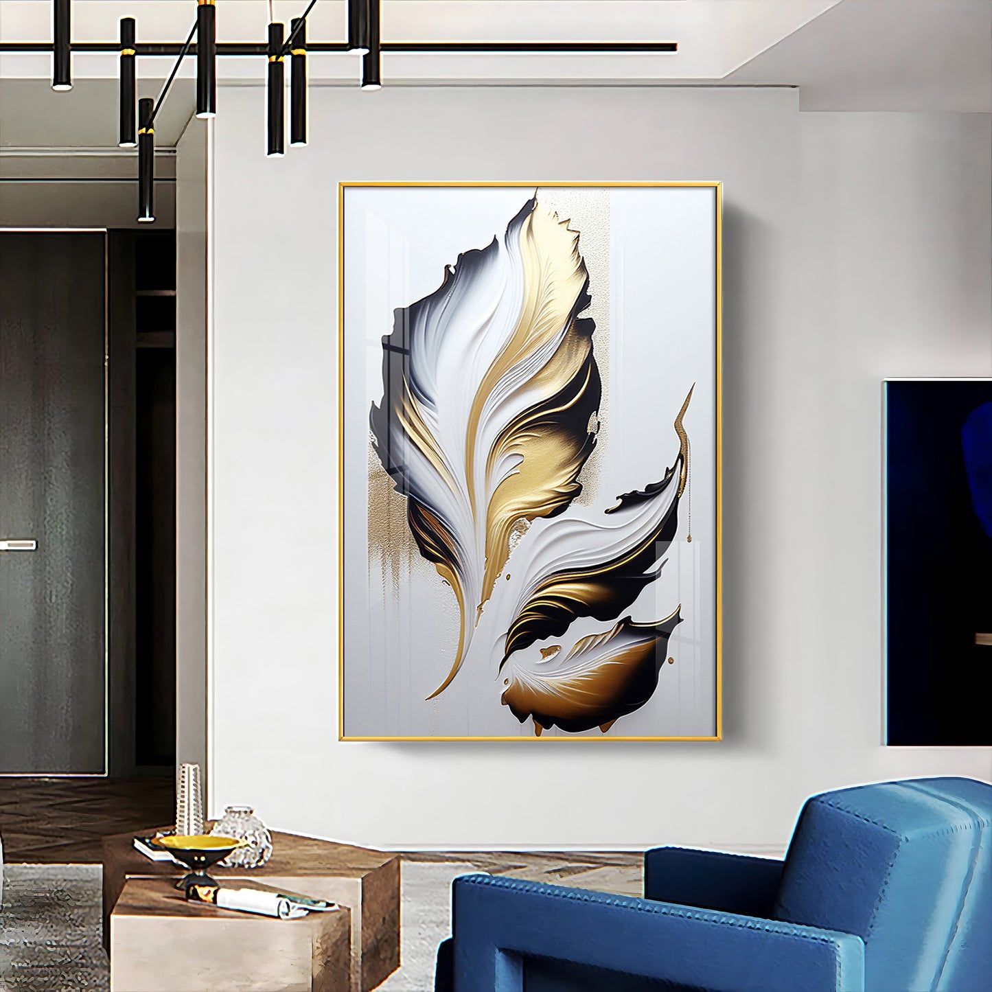 Luxe Leaf Art Glass Finish Vertical Wall Art