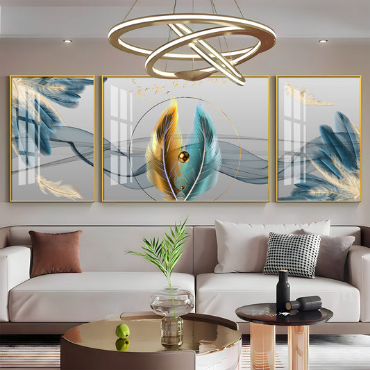 Colorful Feather Duality Glass Finish Wall Art (Set Of 3)