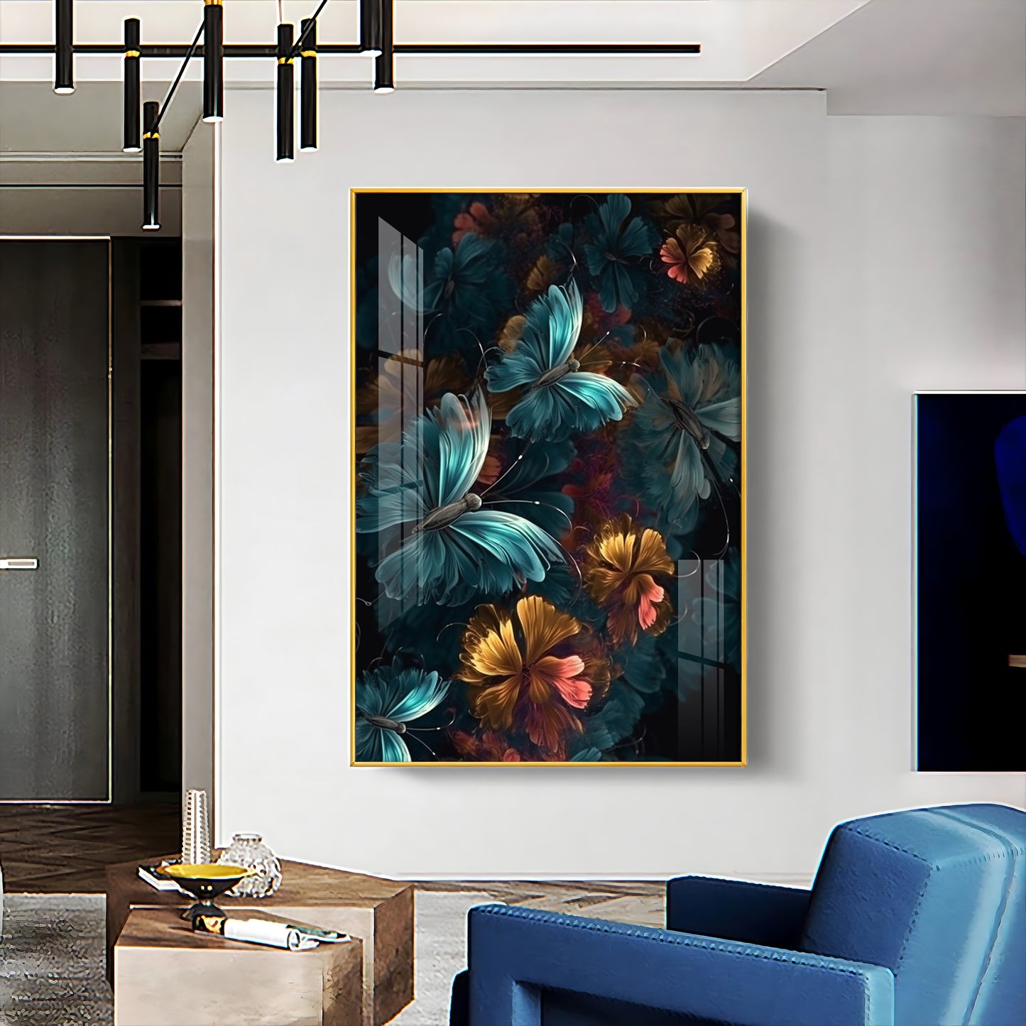 Floral Fantasy Glass Finish Vertical Wall Art