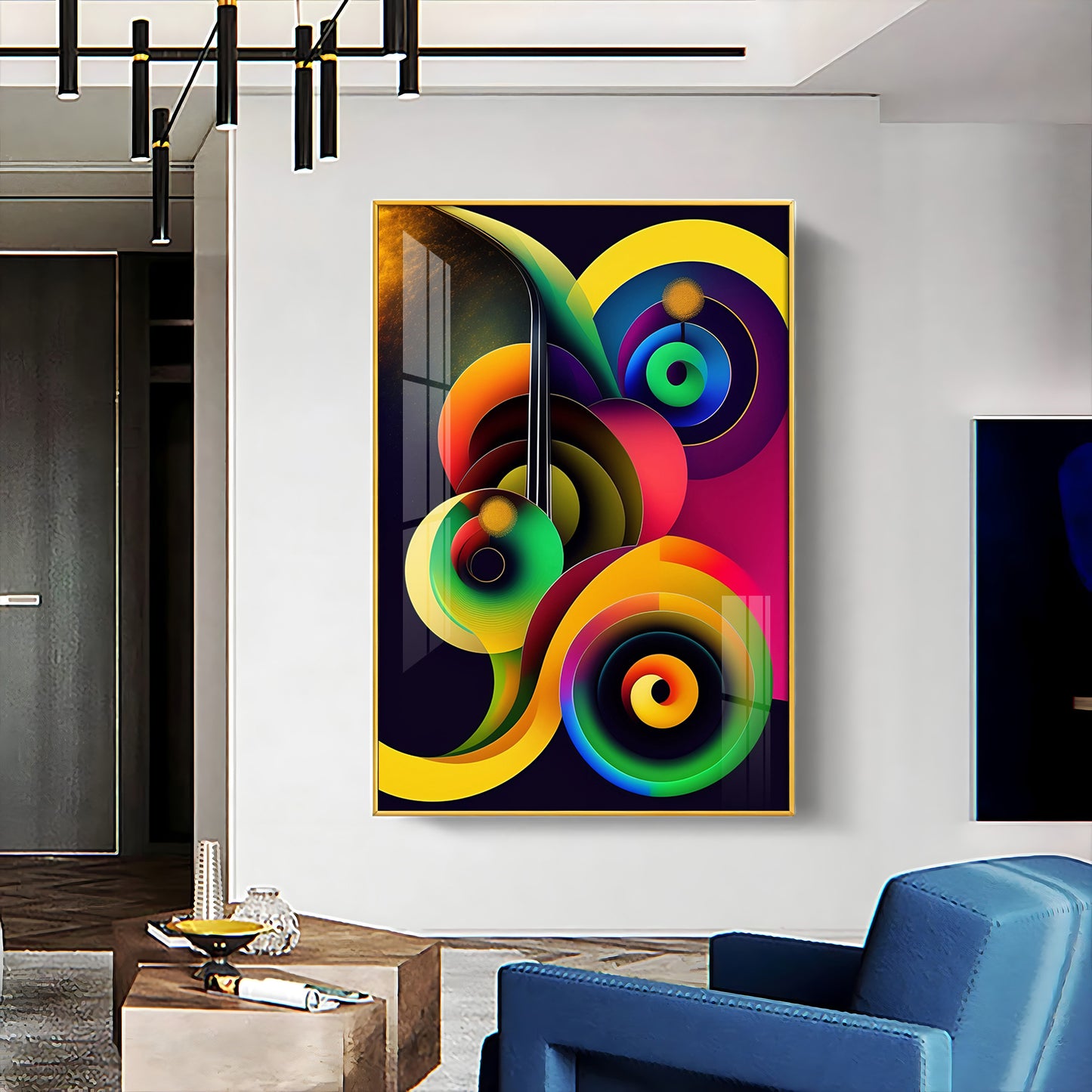 Dynamic Whirl Glass Finish Vertical Wall Art