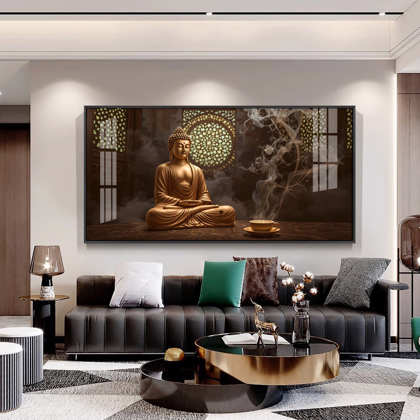 Buddha In Peace Glass Finish Horizontal Wall Art