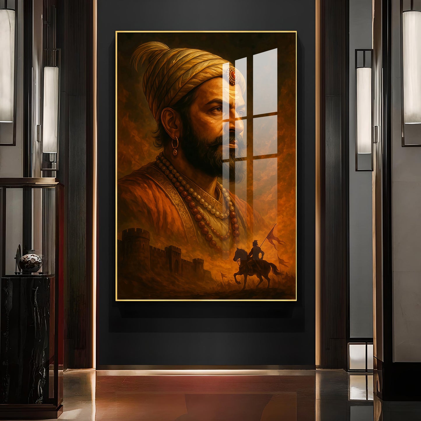 Chhatrapati Shivaji Maharaj Glass Finish Vertical Wall Art