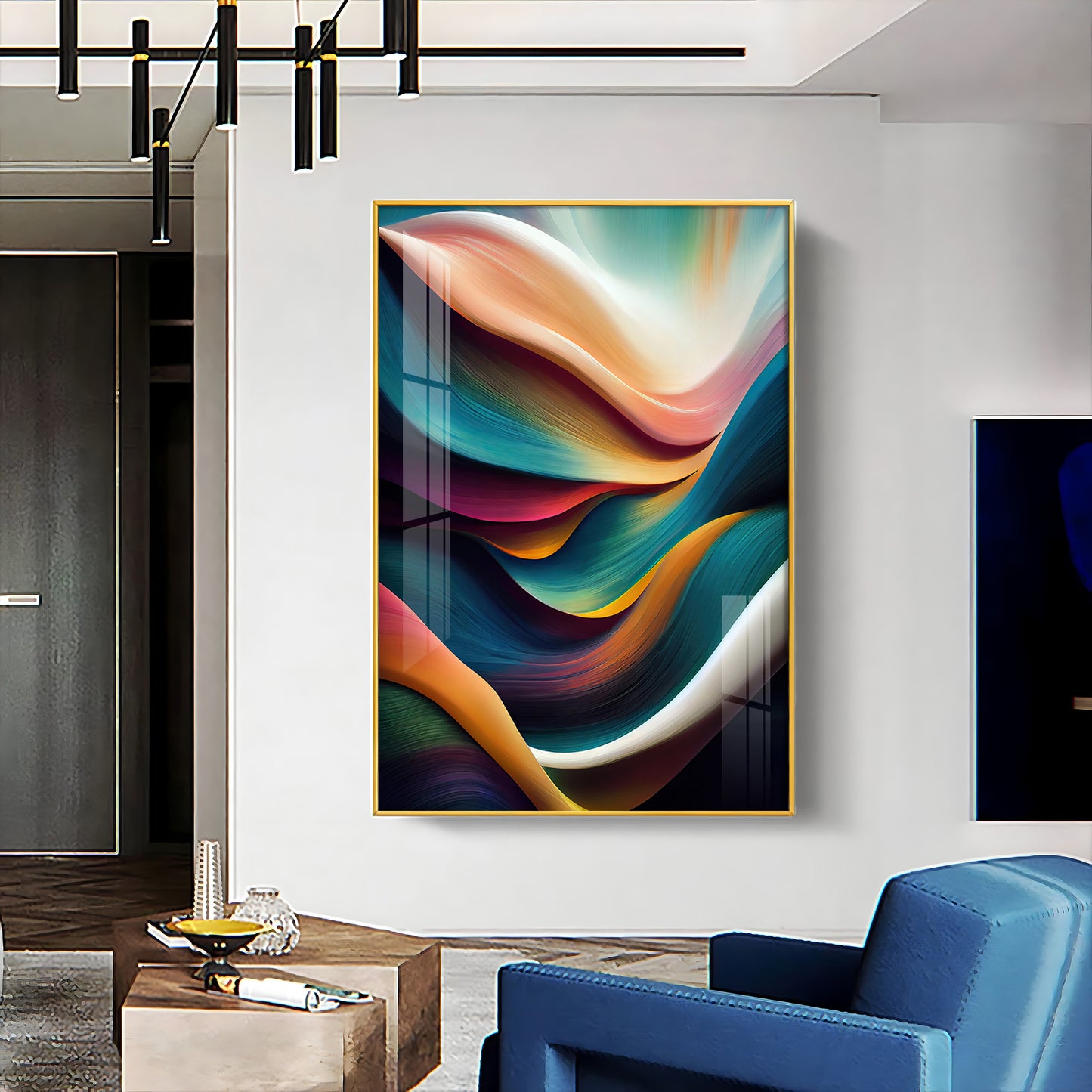 Waves of Color Glass Finish Vertical Wall Art