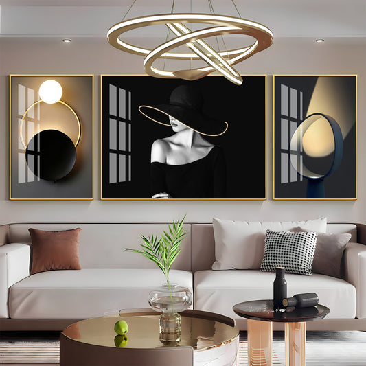 Girl With Hat Glass Finish Wall Art (Set Of 3)