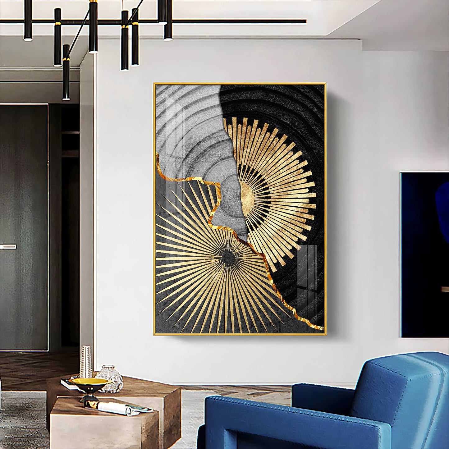 Golden Elegance Wall Decor Glass Finish Vertical Wall Art