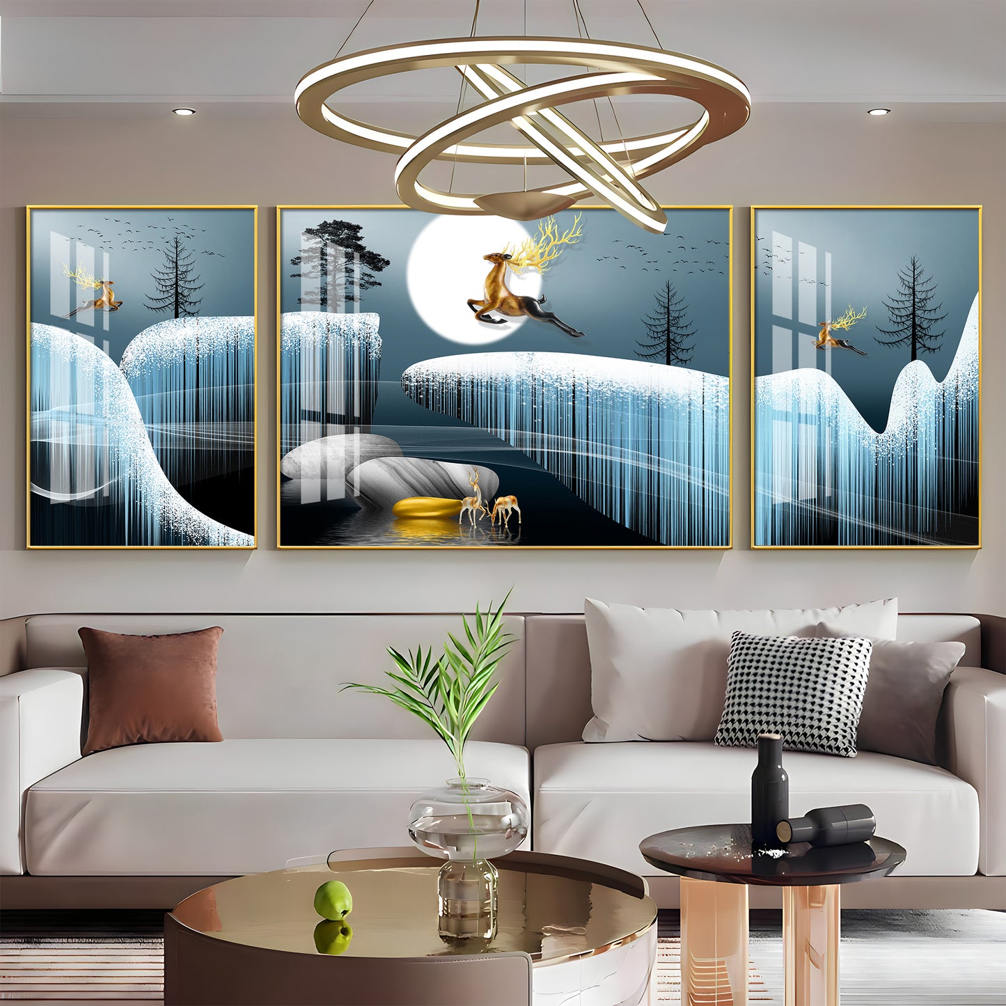 Snowy Haven Glass Finish Wall Art (Set Of 3)