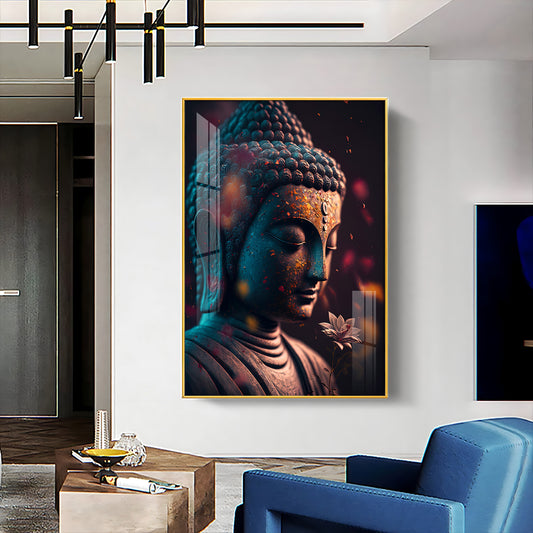 Buddha Serenity Sculpture Glass Finish Vertical Wall Art