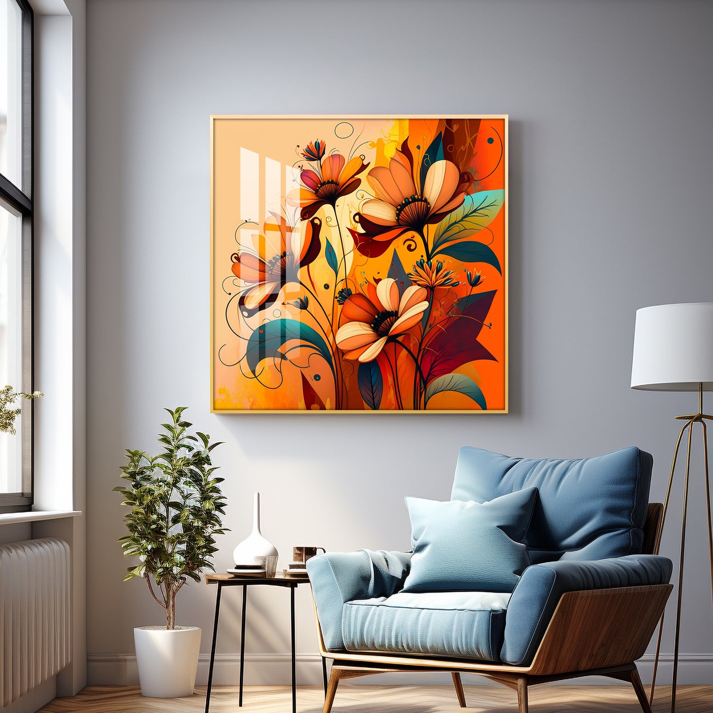 Warmth in Bloom Glass Finish Square Wall Art