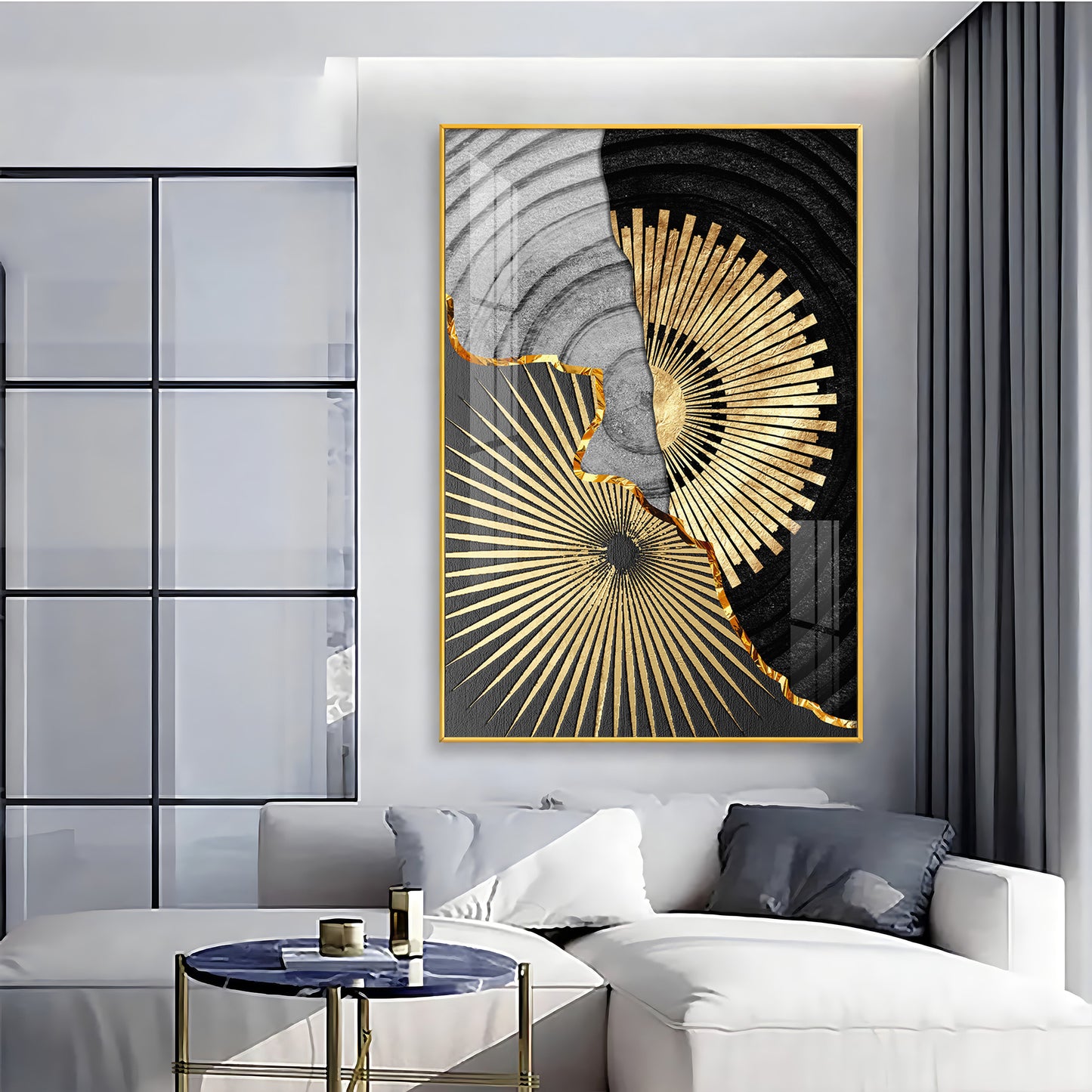 Golden Elegance Wall Decor Glass Finish Vertical Wall Art
