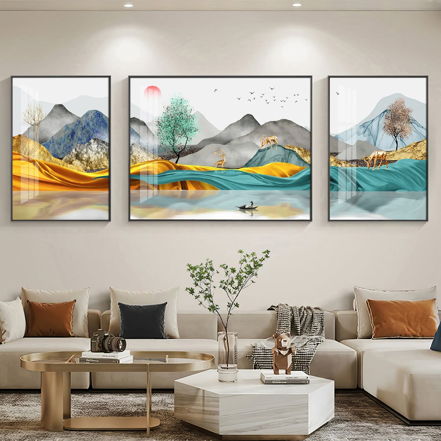 Mountain Scenery Glass Finish Wall Art (Set Of 3)