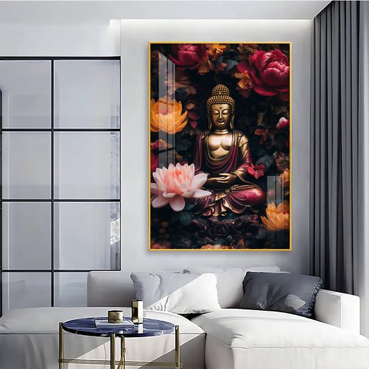 Buddha Eternal Peace Glass Finish Vertical Wall Art