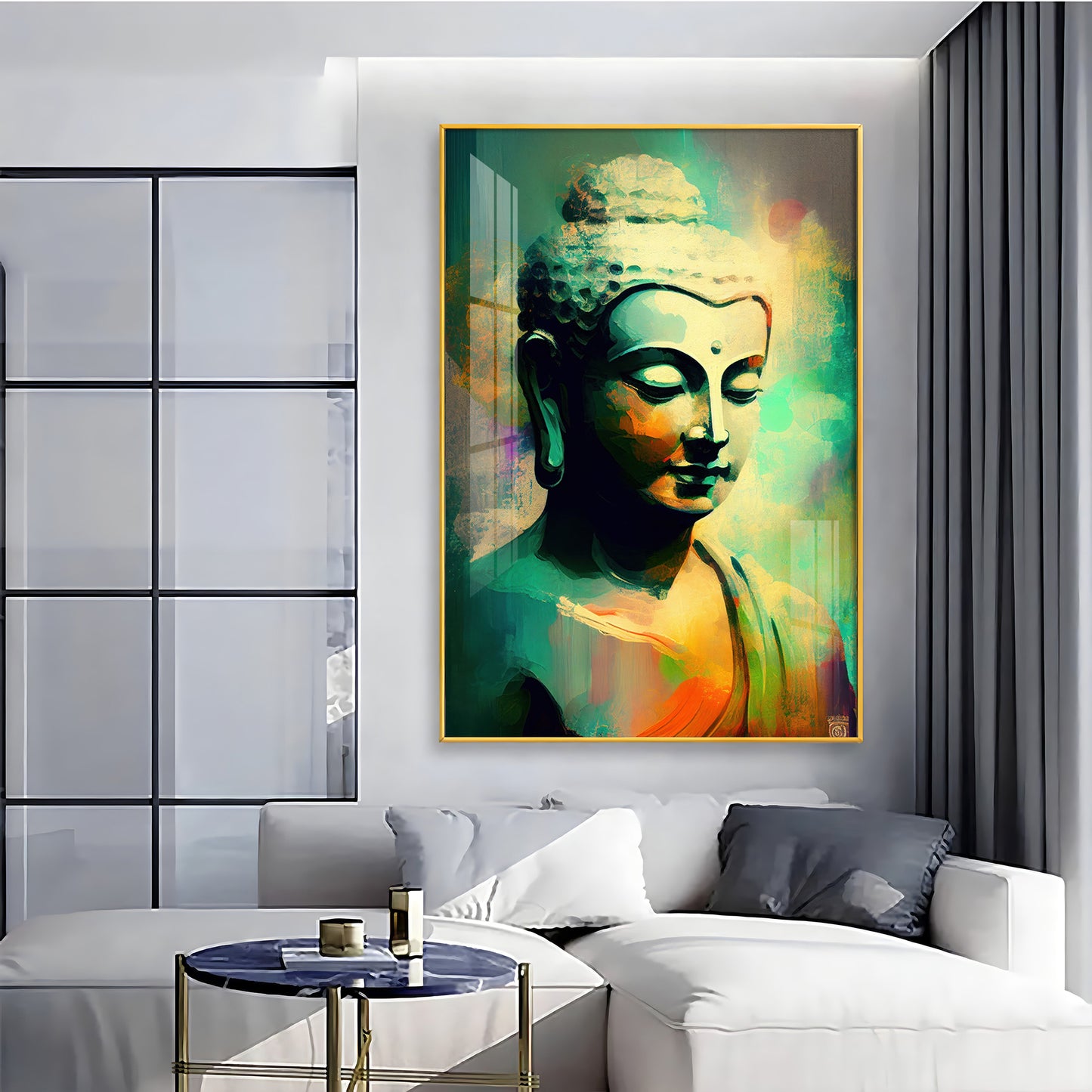 Buddha Harmony in Color Glass Finish Vertical Wall Art