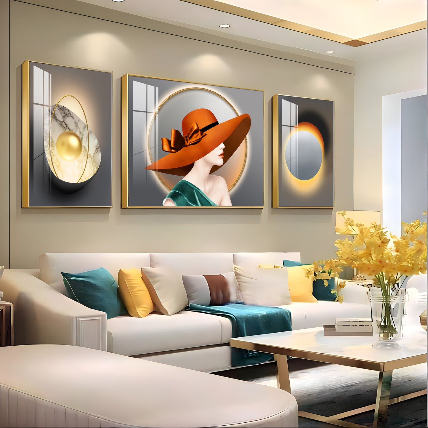 Girl With Orange Hat Glass Finish Wall Art (Set Of 3)