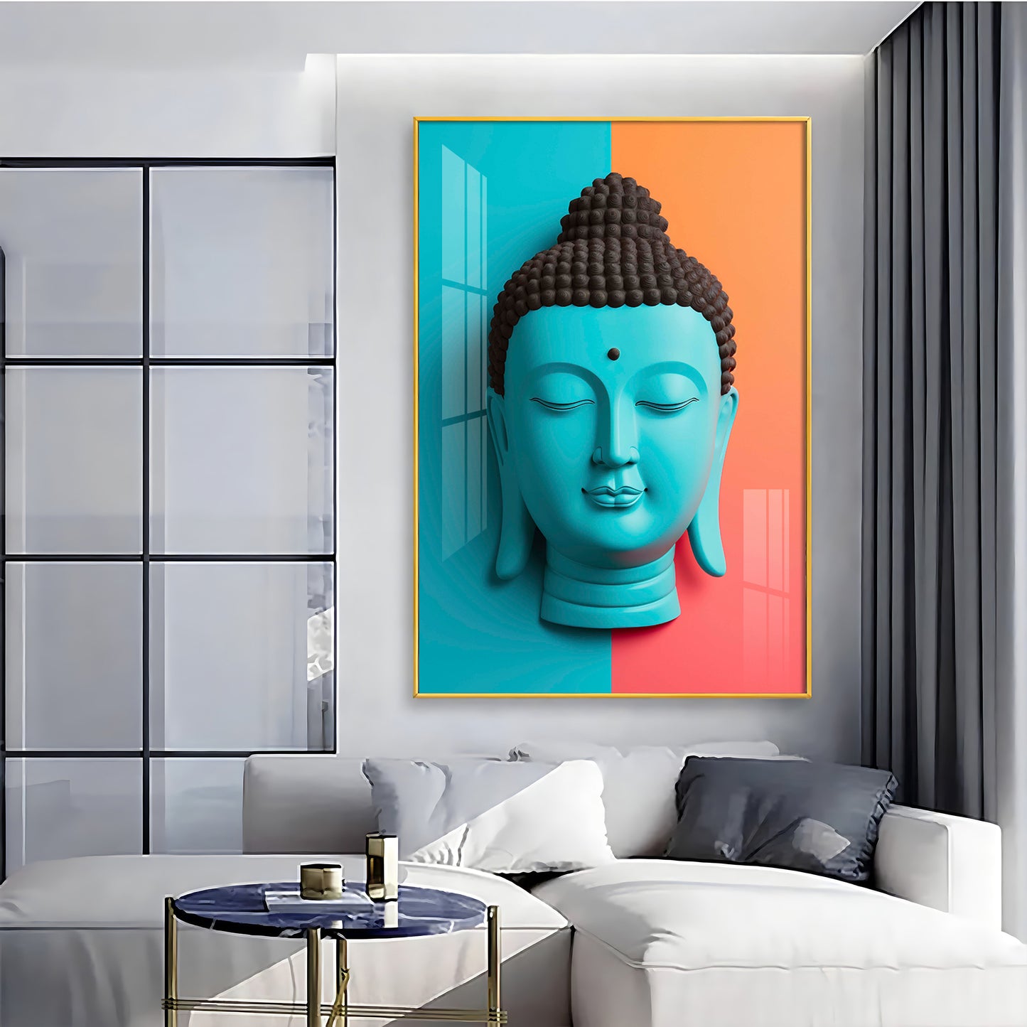 Buddha Calm Essence Glass Finish Vertical Wall Art
