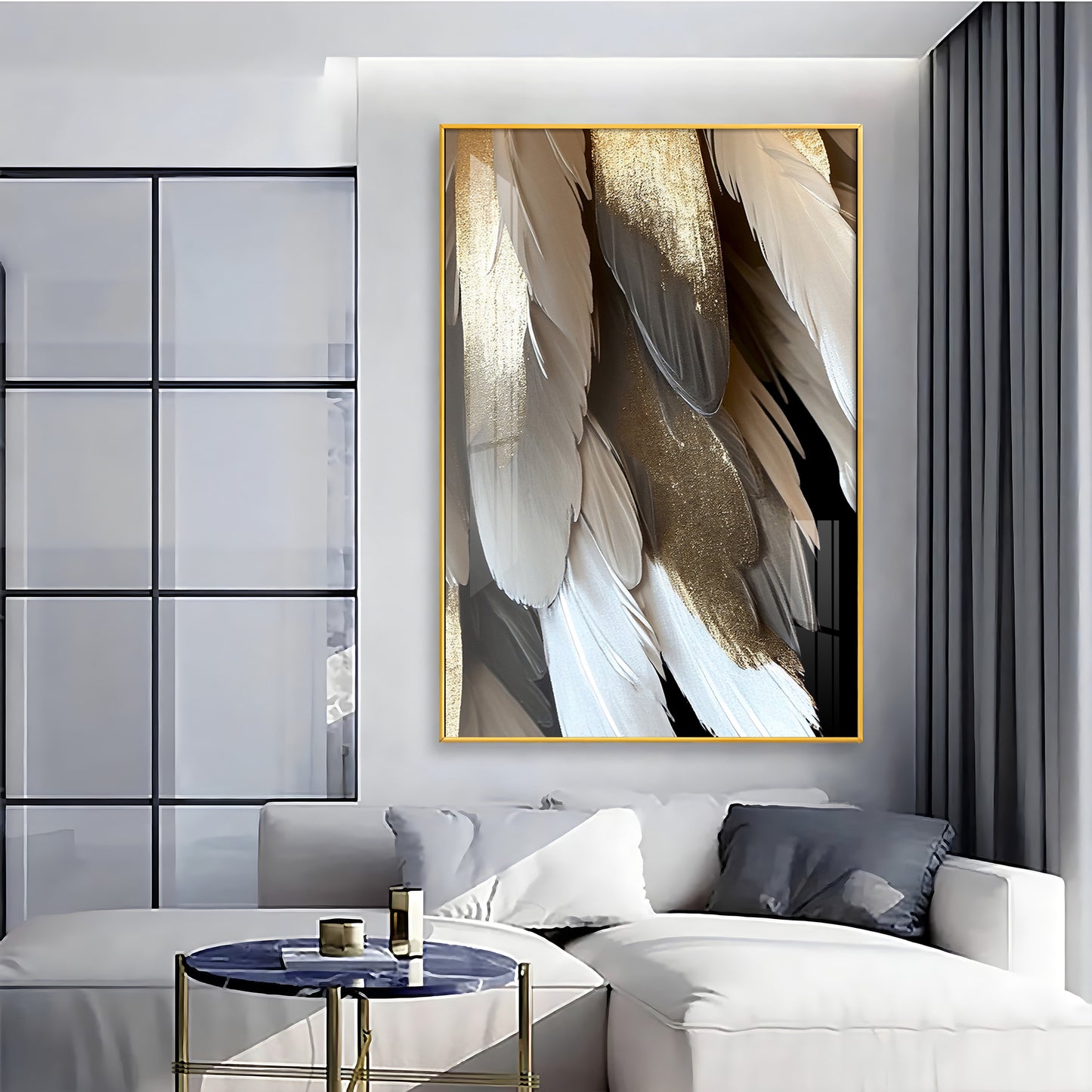 Golden Whisper Elegance Glass Finish Vertical Wall Art