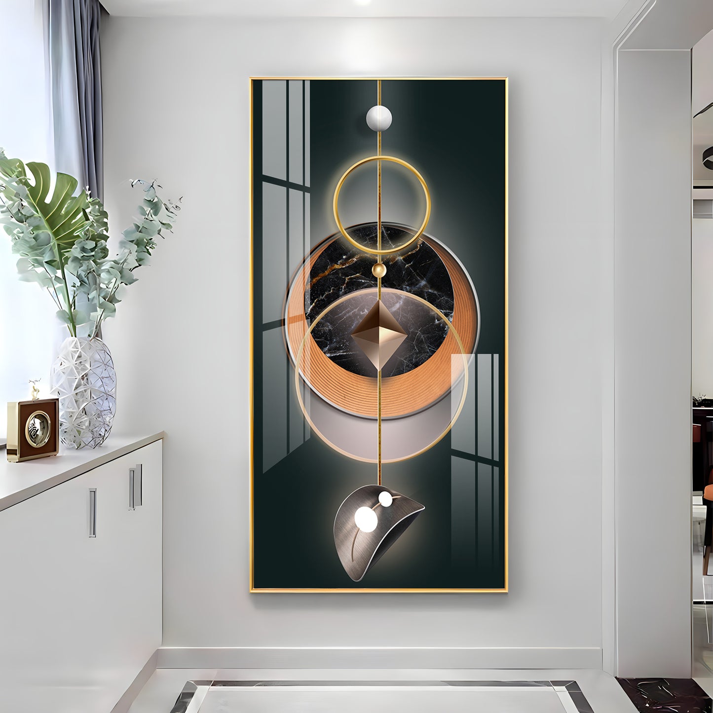 Urban Aesthetic Glass Finish Vertical Wall Art