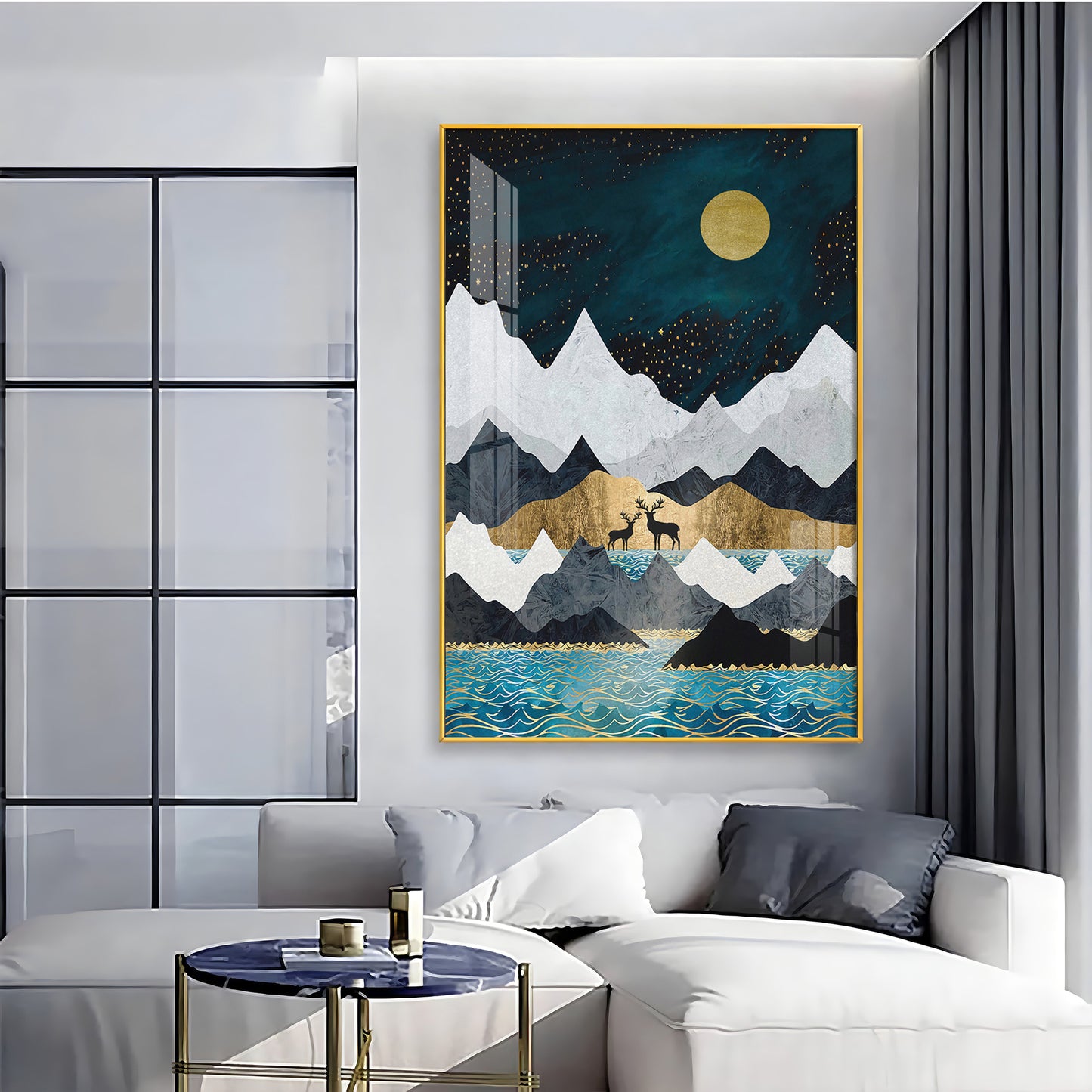 Moonlit Mountain Reverie Glass Finish Vertical Wall Art