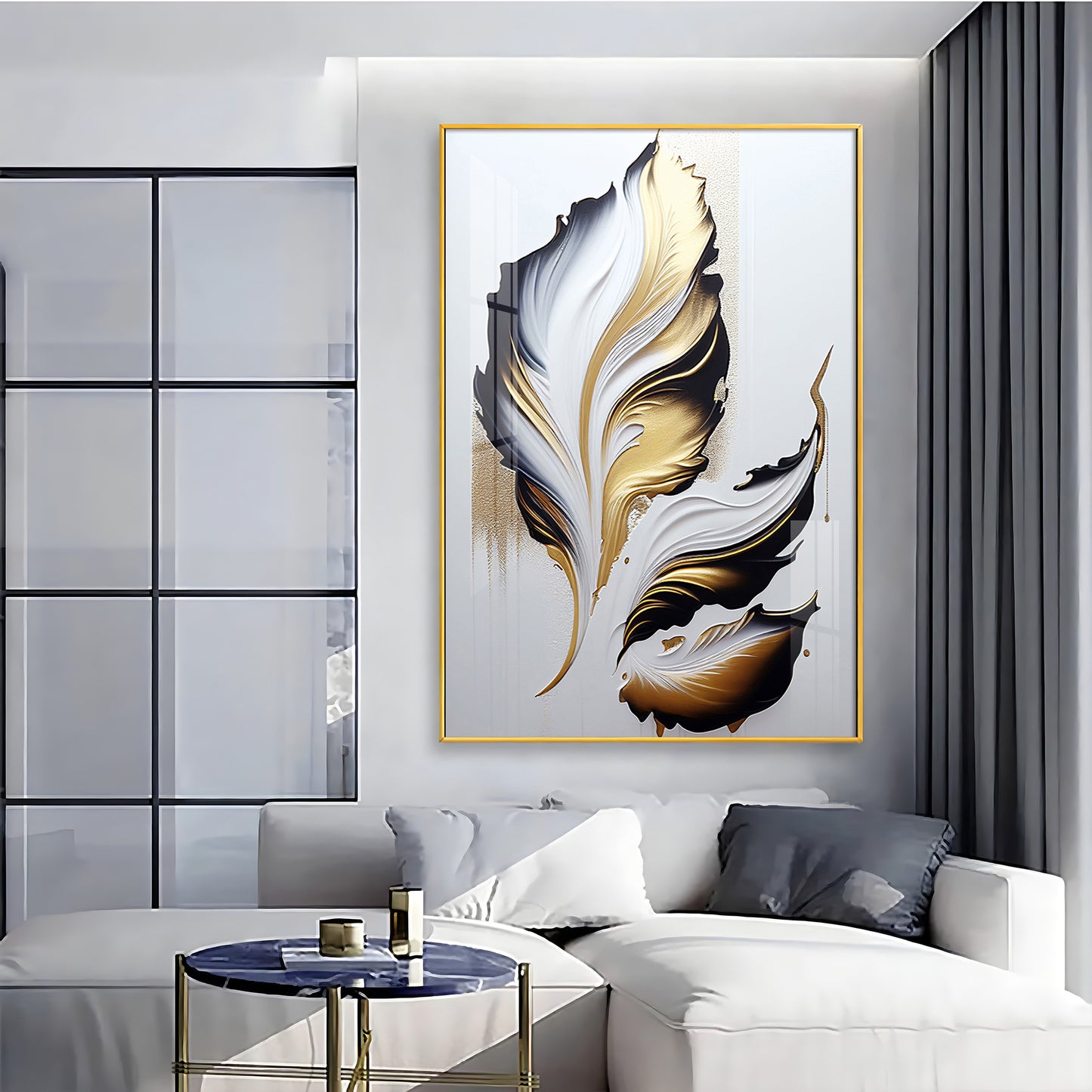 Luxe Leaf Art Glass Finish Vertical Wall Art