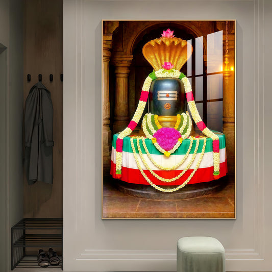 Shiva Lingam Glass Finish Vertical Wall Art