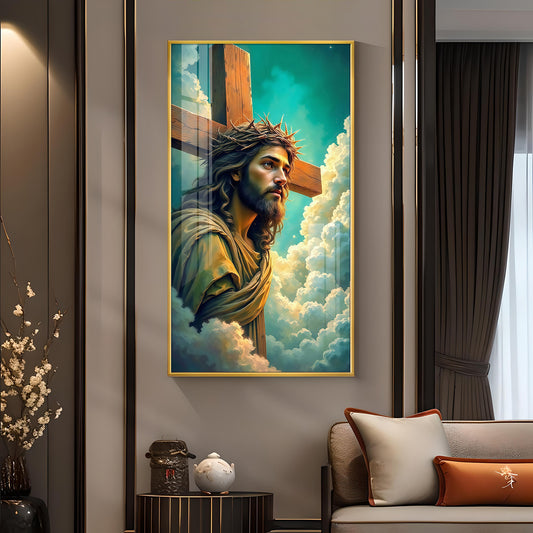 Jesus Christ Glass Finish Vertical Wall Art