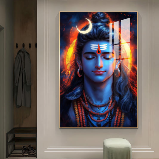 Prabhu Mahadev Ji Glass Finish Vertical Wall Art