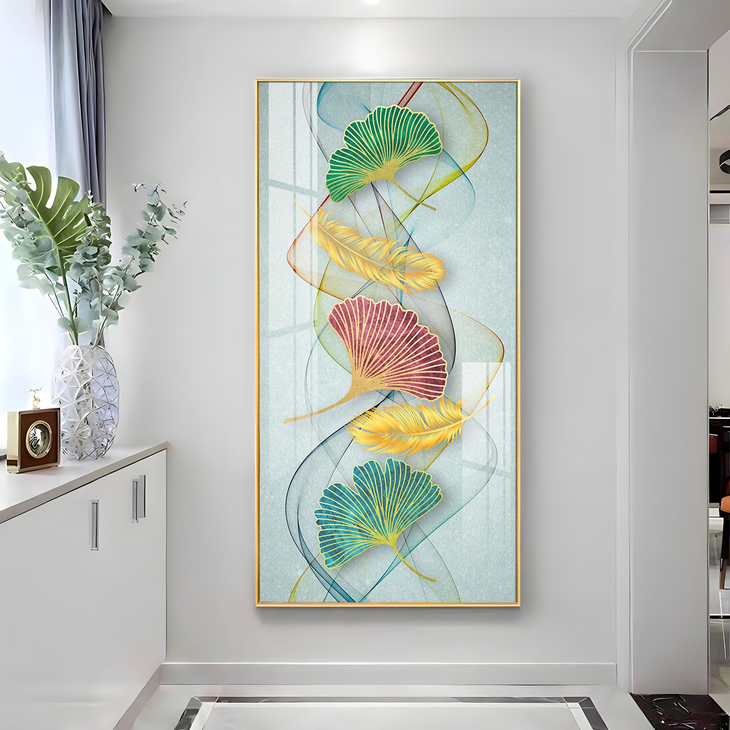 Petal Harmony Glass Finish Vertical Wall Art