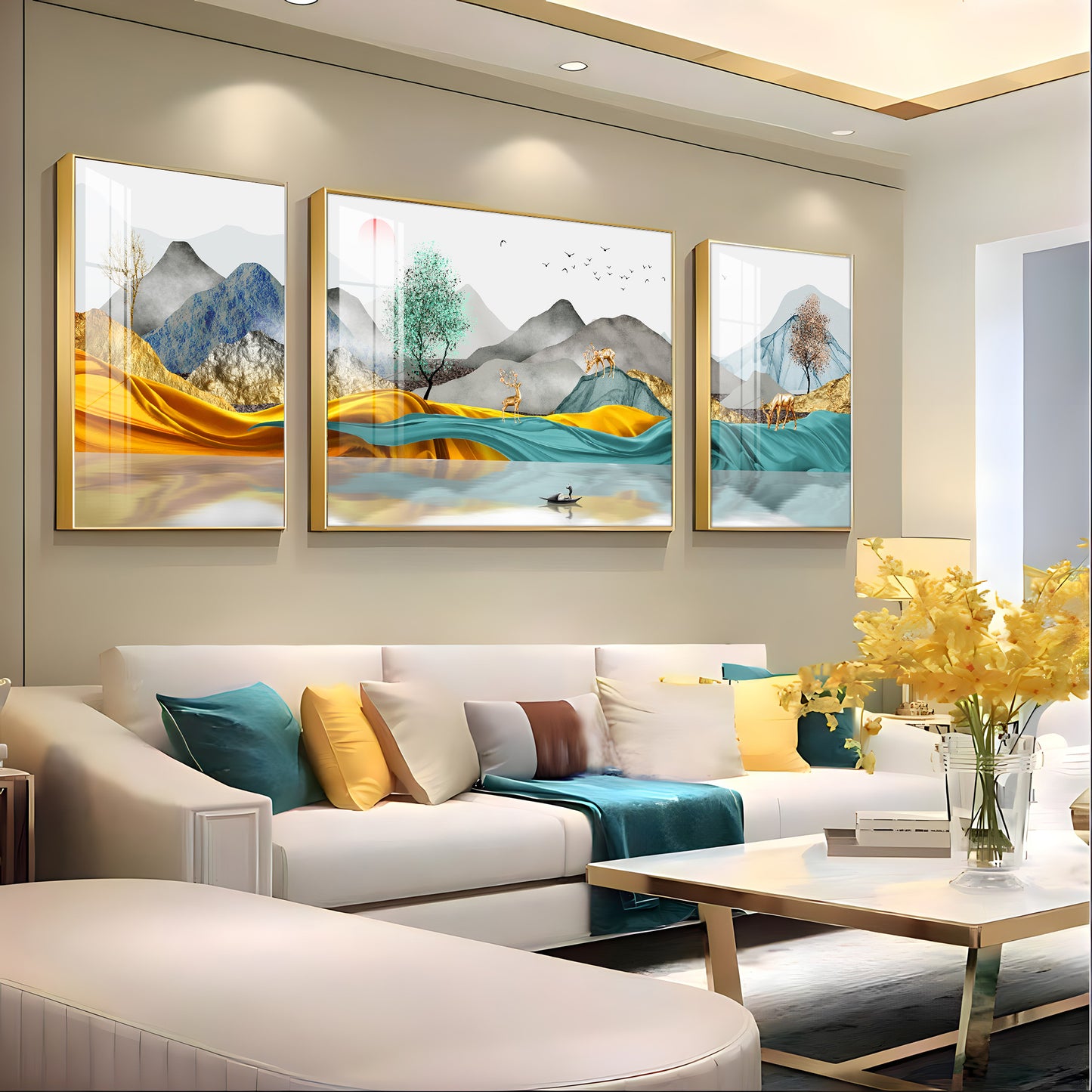 Mountain Scenery Glass Finish Wall Art (Set Of 3)