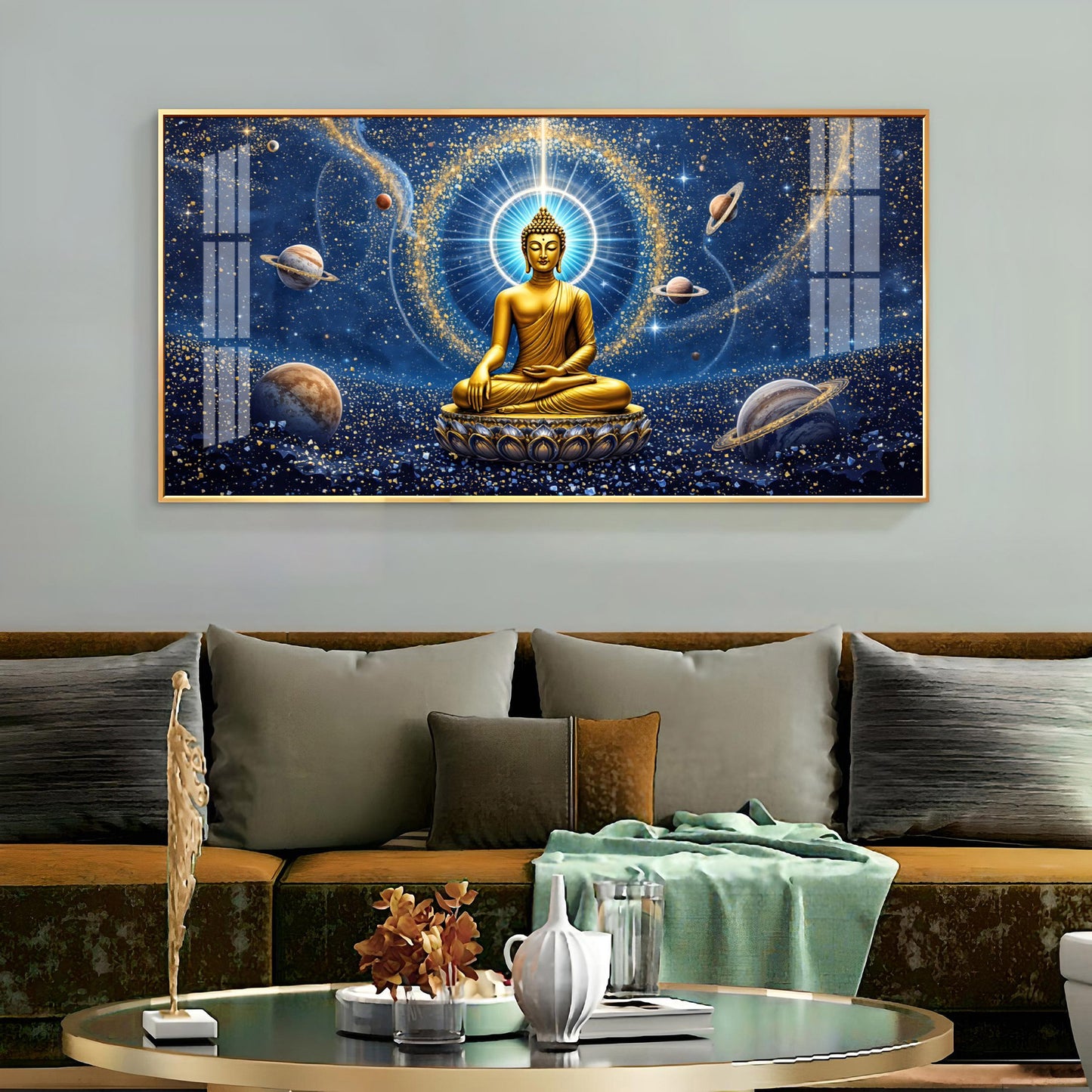 Celestrial Buddha Glass Finish Horizontal Wall Art