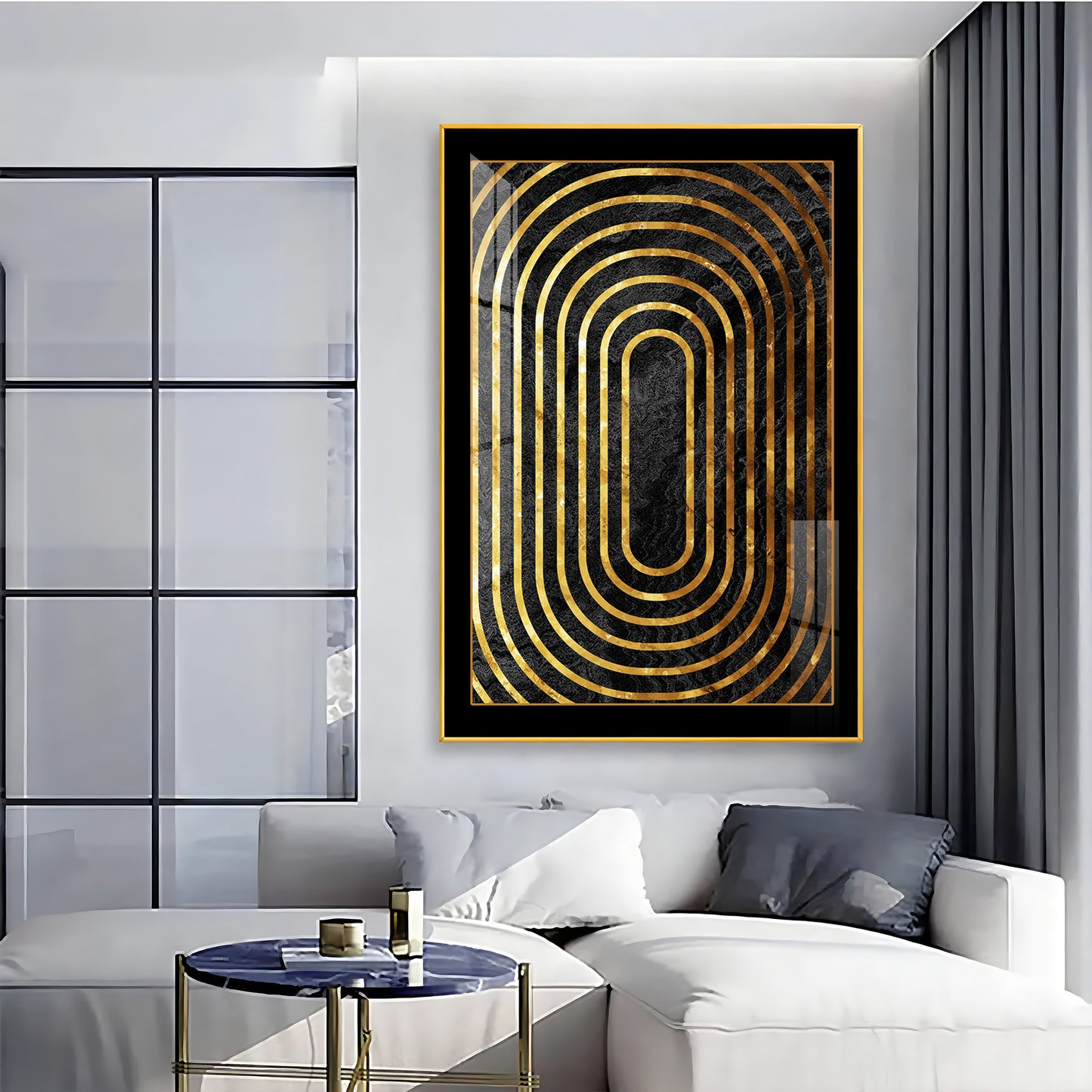 Golden Echoes Glass Finish Vertical Wall Art