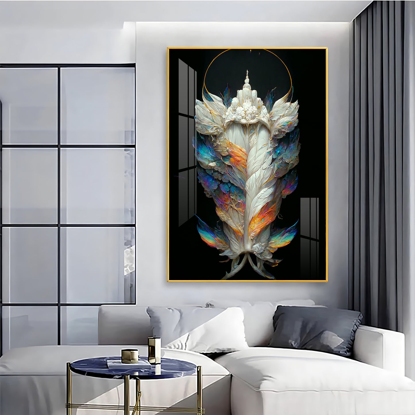 Celestial Feather Glass Finish Vertical Wall Art