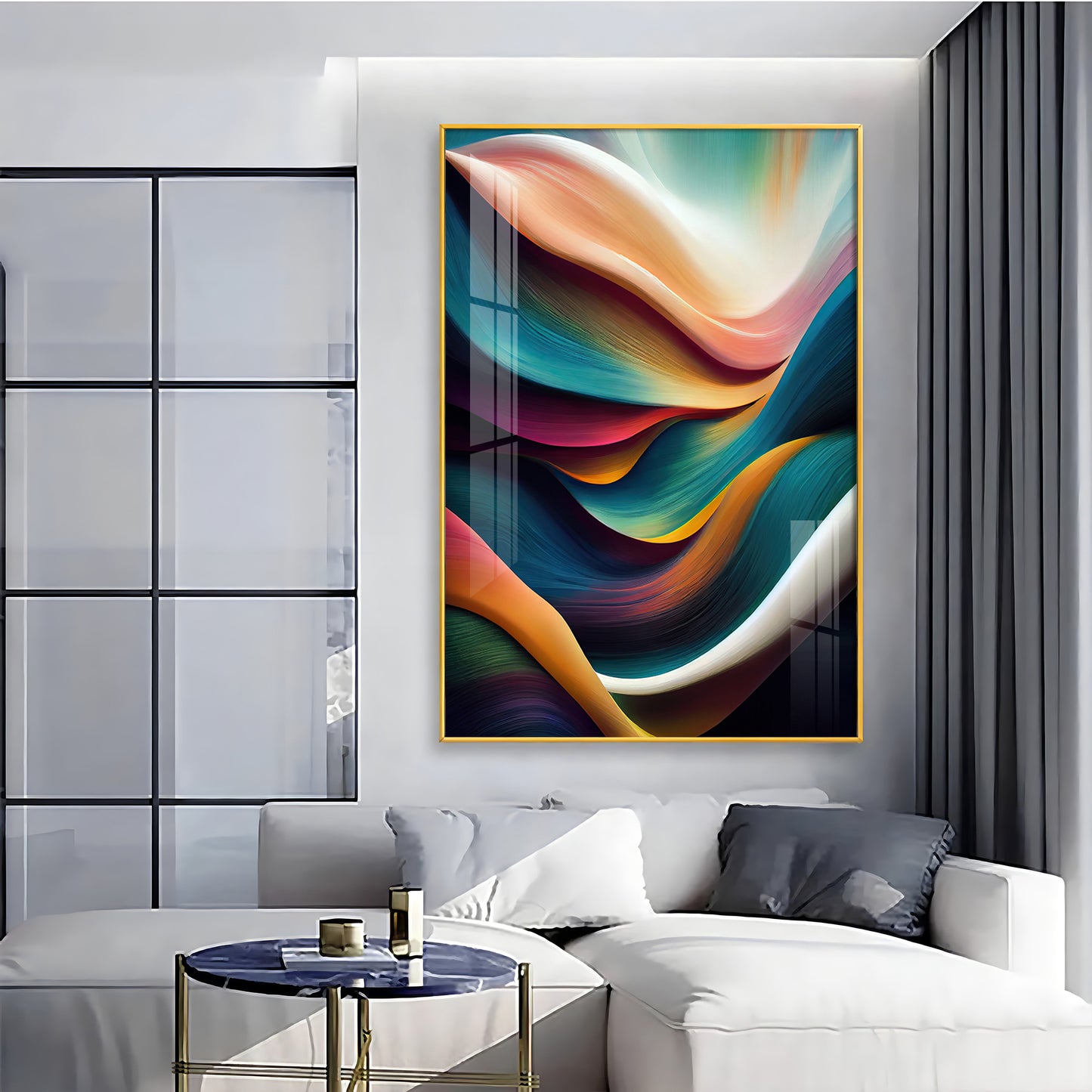 Waves of Color Glass Finish Vertical Wall Art