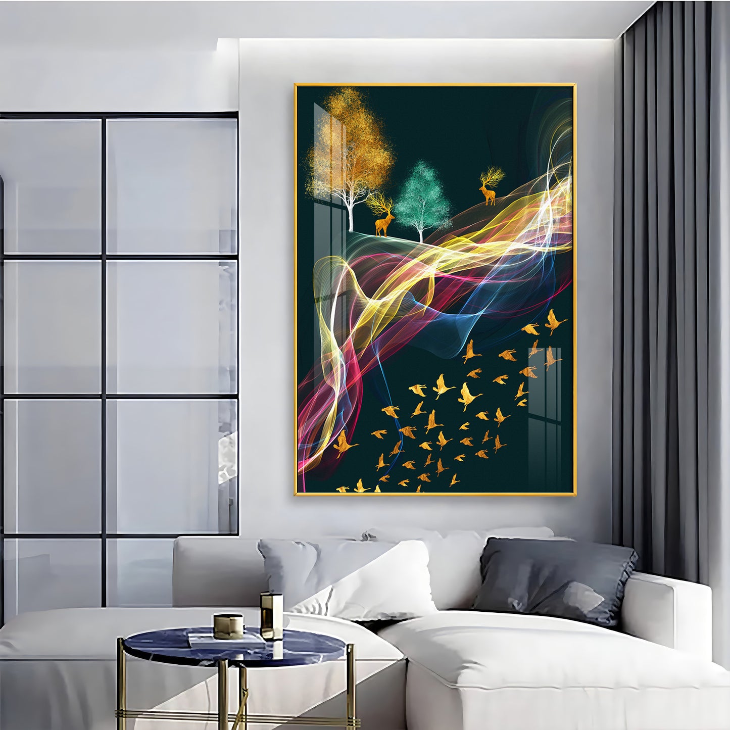 Nature's Symphony Glass Finish Vertical Wall Art