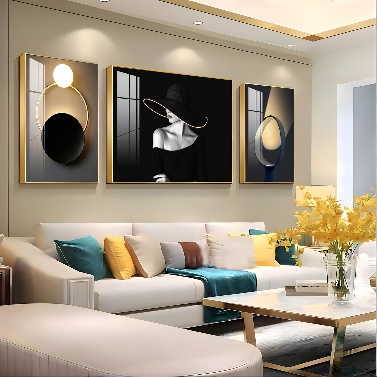 Girl With Hat Glass Finish Wall Art (Set Of 3)